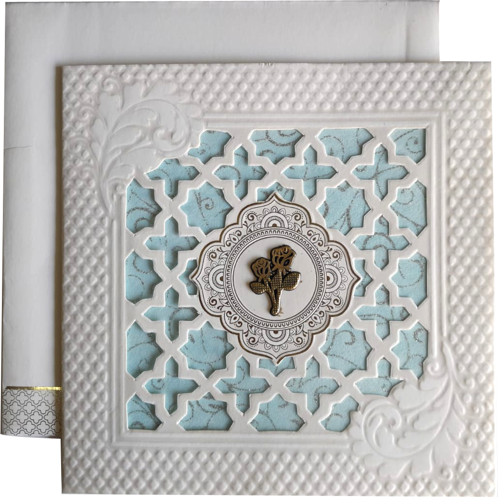Laser-cut wedding invitation card featuring light blue color leaf wedding card — wedding invitation card