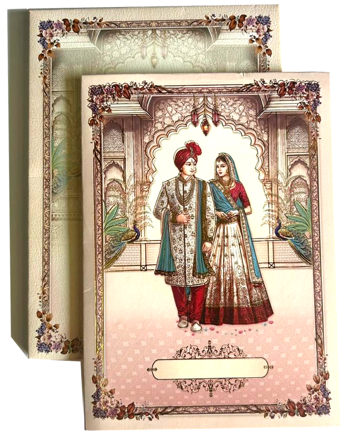 Semi Box Royal Indian bride and groom (Dula-Dulhan / Raja-Rani) — wedding invitation card