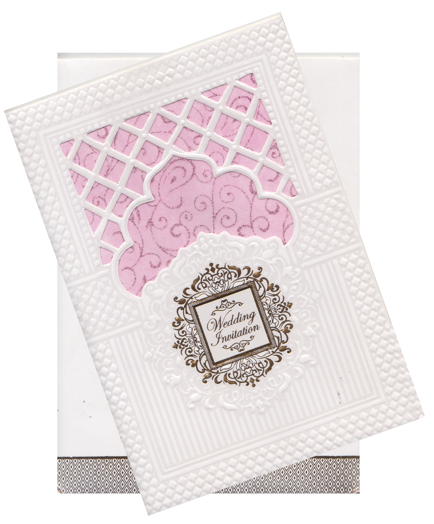 Soft pink leaf wedding invitation card — front design