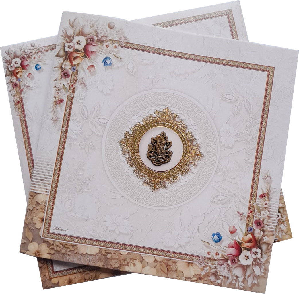 Elegant Hindu Wedding Card with Golden Ganesha/Flower — wedding invitation card