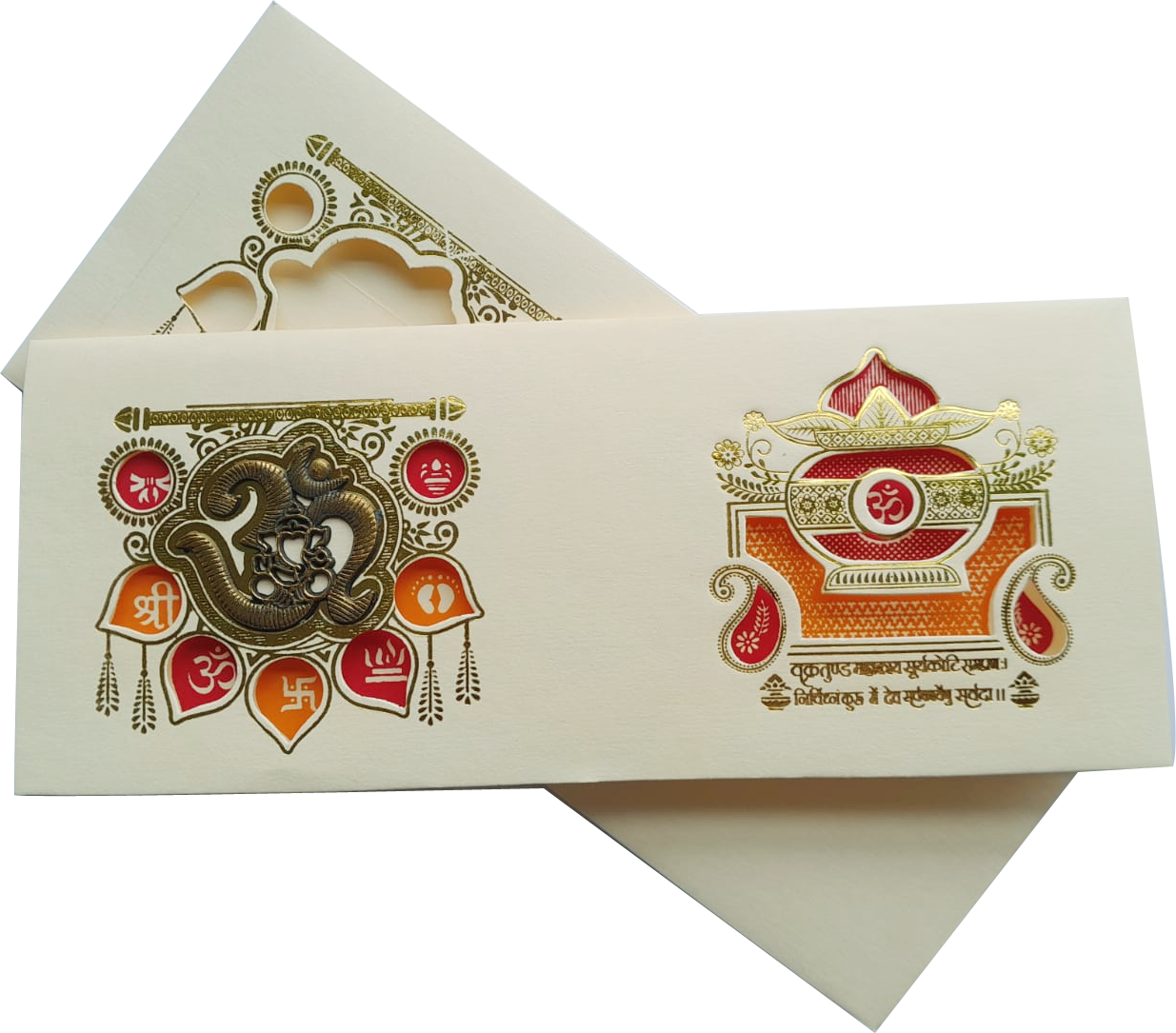 Premium Hindu Wedding Card with Ganesha & Kalash | HinduCards — front design
