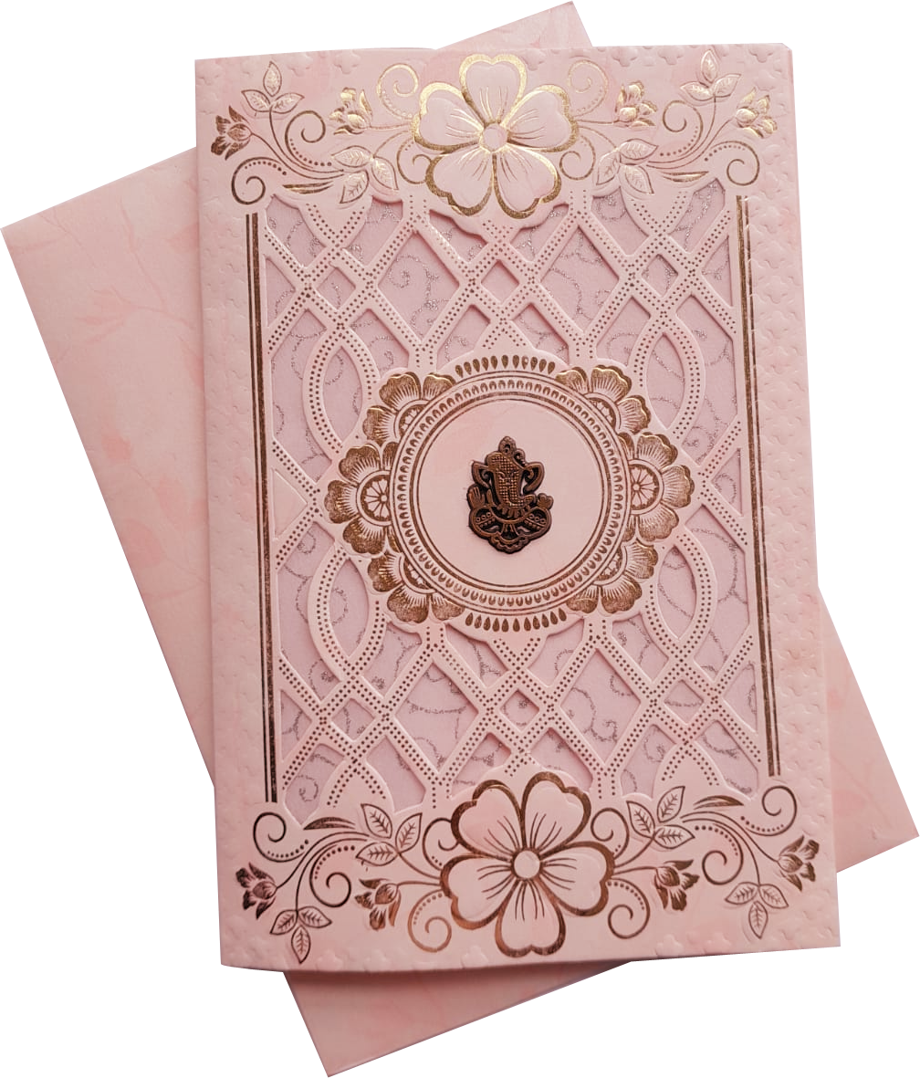 Pink Hindu Wedding Invitation Card with Ganesha | HinduCards — front design